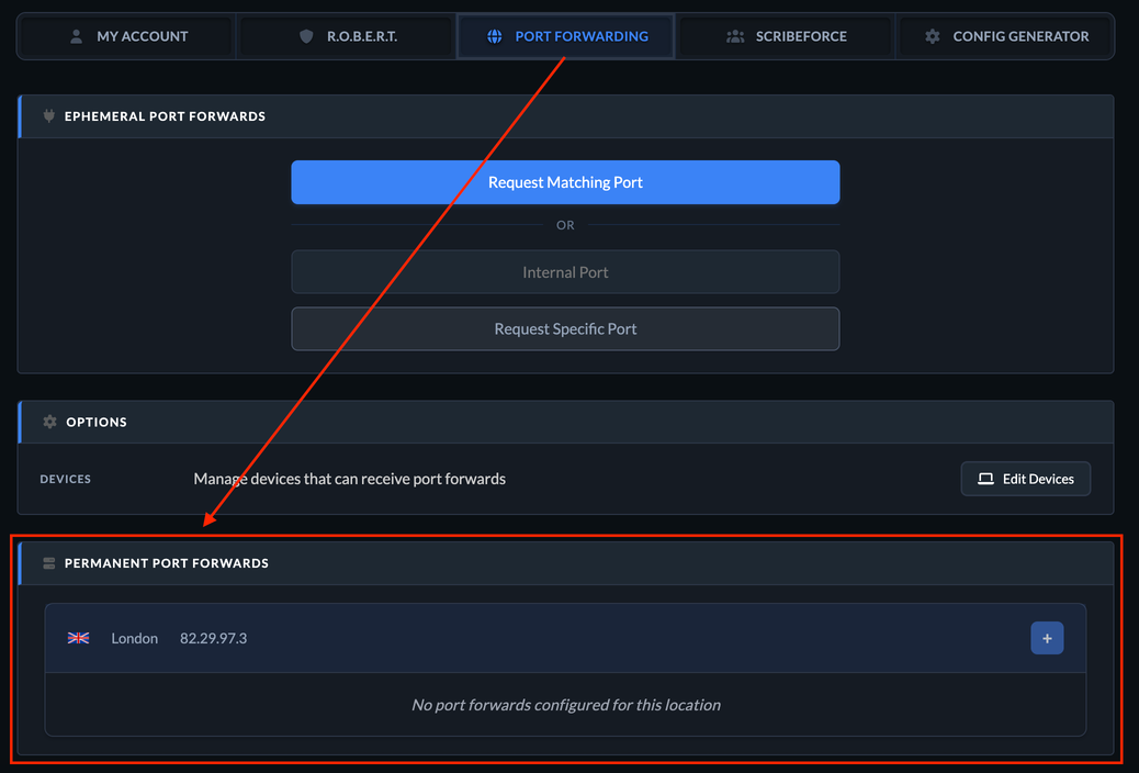 Permanent Port Forwarding Section
